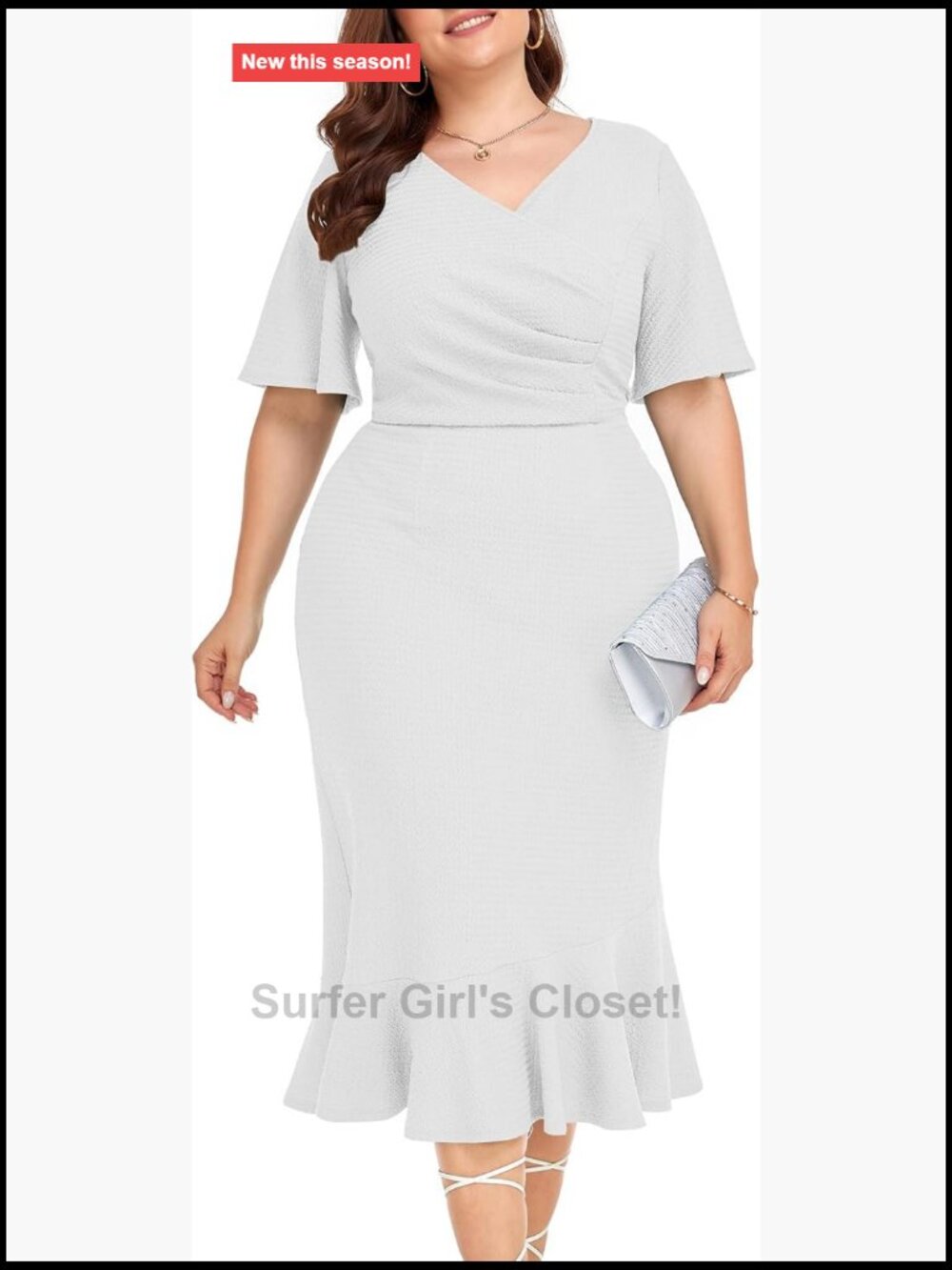 Plus Size Modest Short Sleeve Ruched Bodycon Mermaid Midi Cocktail Dress 95%